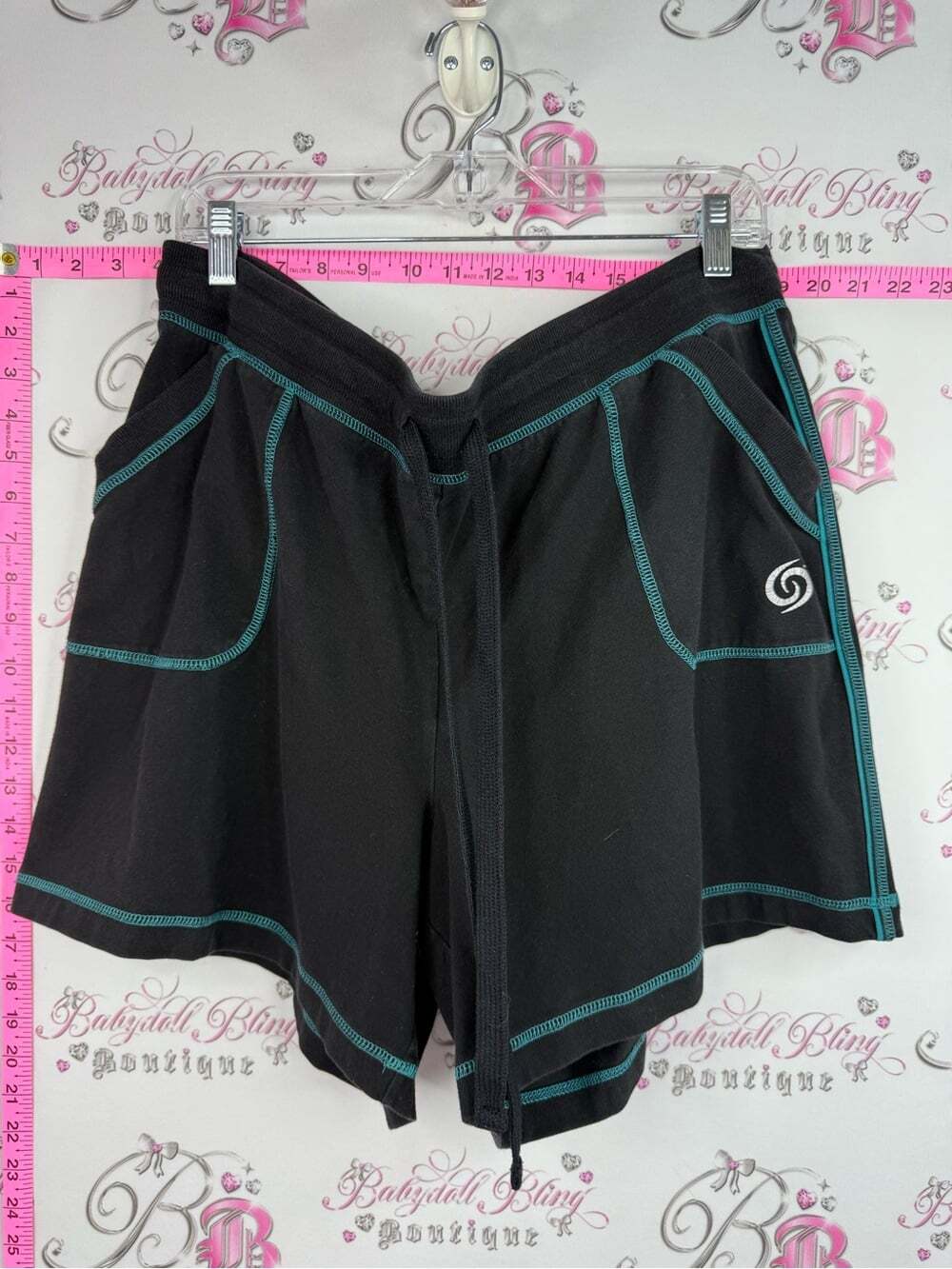 Athletic zone shorts Black Athletic Shorts with Teal Topstitching